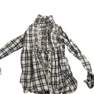 Free People Navy and White Plaid Button-Down Shirt